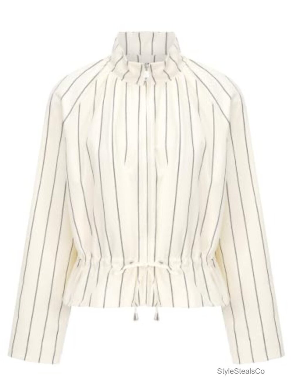 Funnel Neck Lightweight Cropped Striped Jacket Cotton Blend